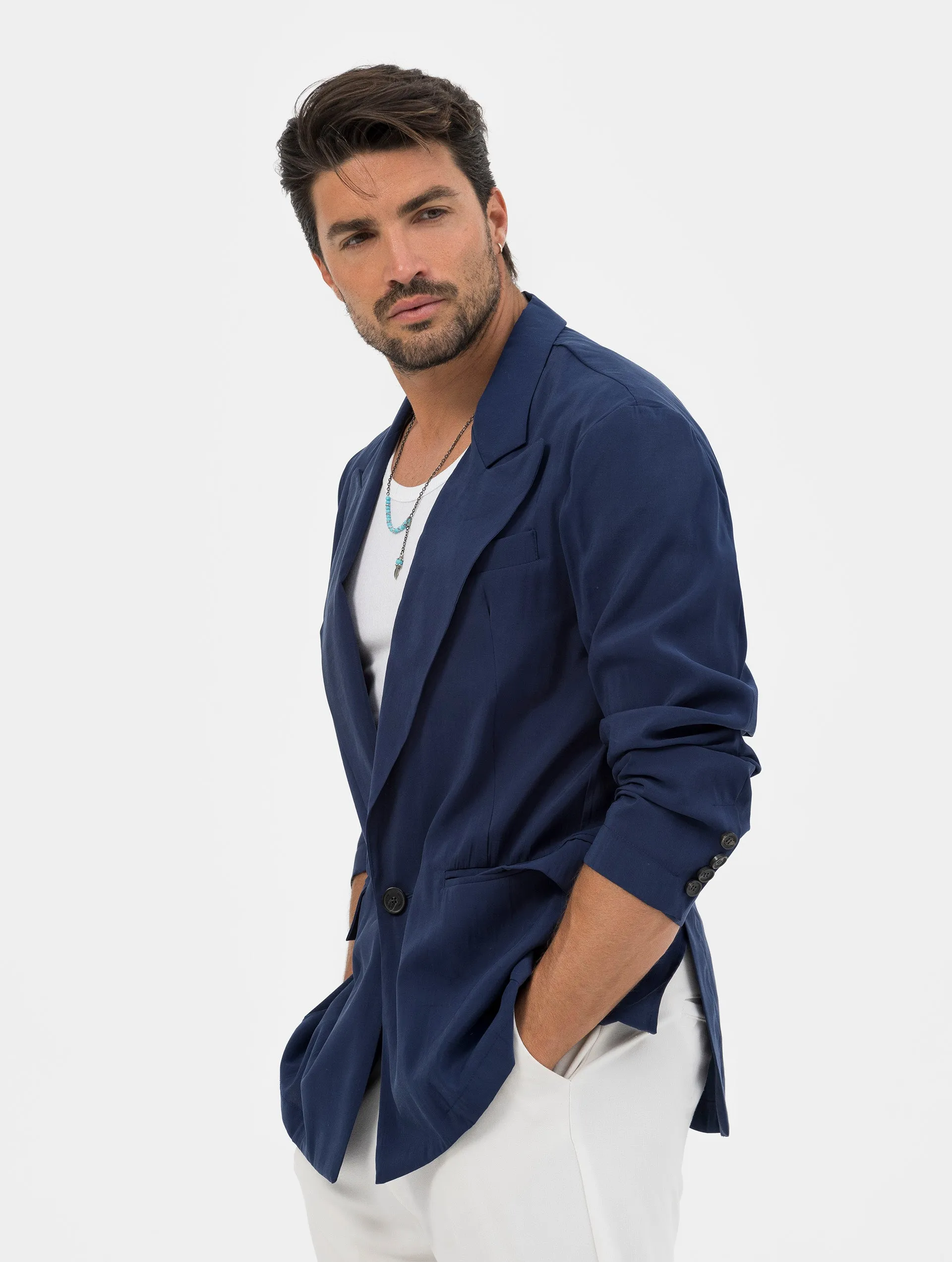 ATTICUS SINGLE BREASTED BLAZER IN BLUE NAVY