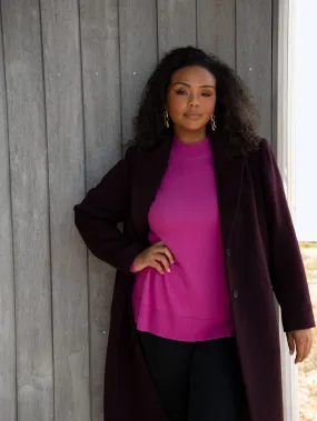 Aubergine Wool Blend Long Tailored Coat