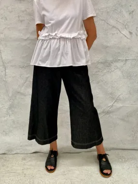 Audrey Culottes in Lightweight Grey Denim with Natural Top Stitch Detail