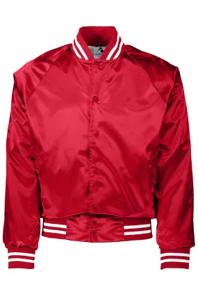 Augusta Sportswear Mens Water Resistant Snap Front Satin Baseball Jacket w/ Striped Trim - Red/White