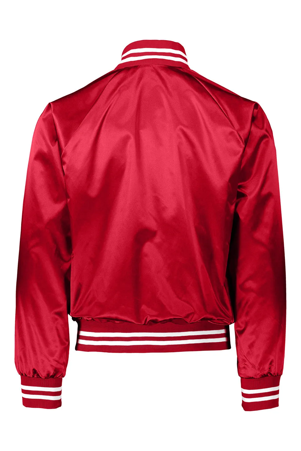Augusta Sportswear Mens Water Resistant Snap Front Satin Baseball Jacket w/ Striped Trim - Red/White