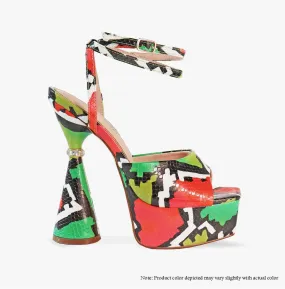 AUSTRALA-2 PLATFORM CONE HEEL W/ RHINESTONE RING - MUSK