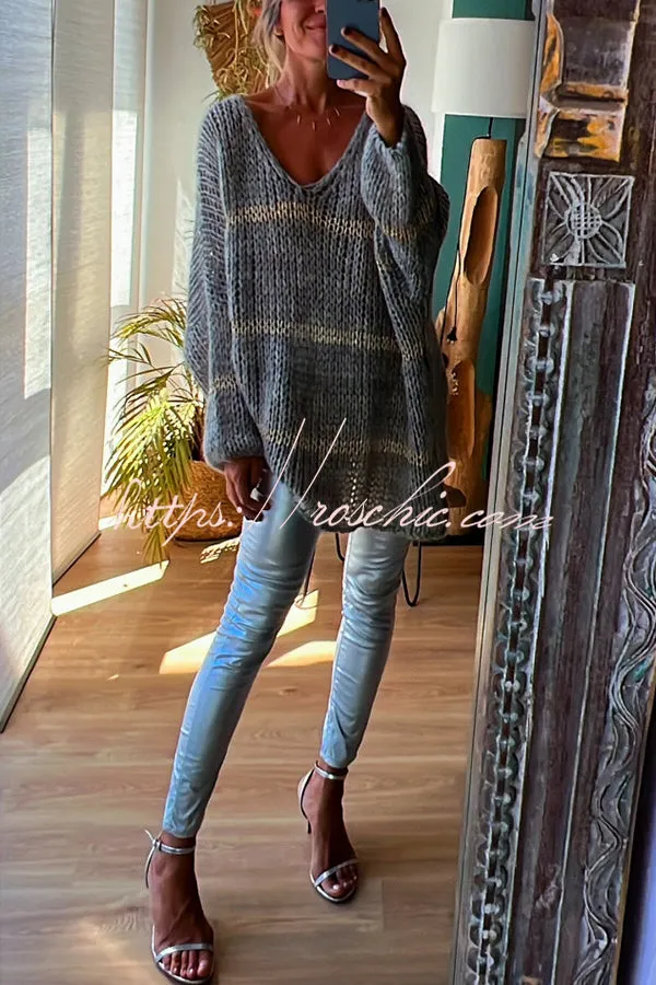 Autumn Brunch Knit Striped Colorblock Loose Pullover Sweater