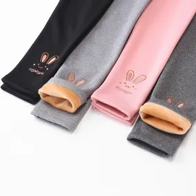 Autumn Winter Baby Girls Leggings Thick Warm Cute Rabbit Kid Plus Velvet Pants Children Solid Trousers
