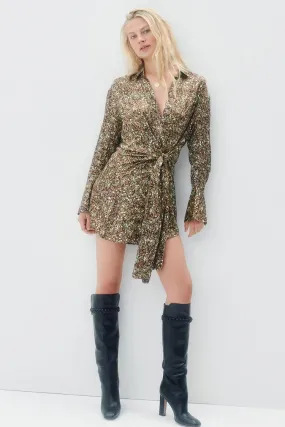 Avriel Tie Front Shirt Mini Dress in Choc | FINAL SALE