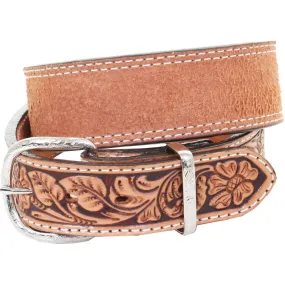 B981 - Natural Rough Out and Floral Tooled Belt