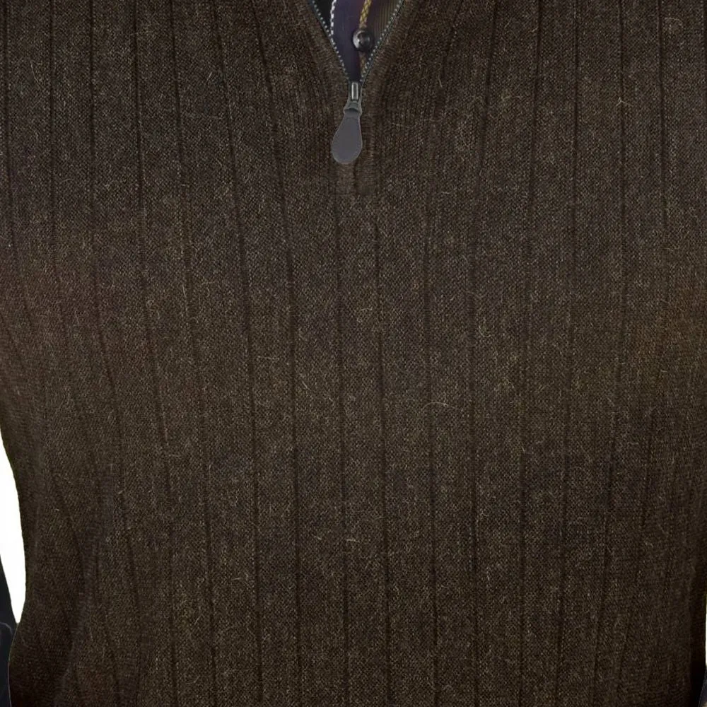 Baby Alpaca 'Links Stitch' Ribbed Zip-Neck Sweater Vest in Pine Heather by Peru Unlimited