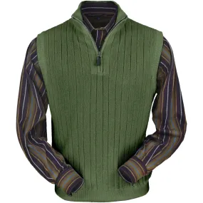Baby Alpaca 'Links Stitch' Ribbed Zip-Neck Sweater Vest in Sage by Peru Unlimited