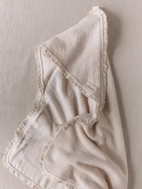 Baby Hooded towel  /  buttercream   lace
