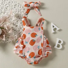 Baby Strawberry Print Rompers