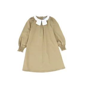 Bace Collection Tan Front Pleat Peter Pan Collar Dress