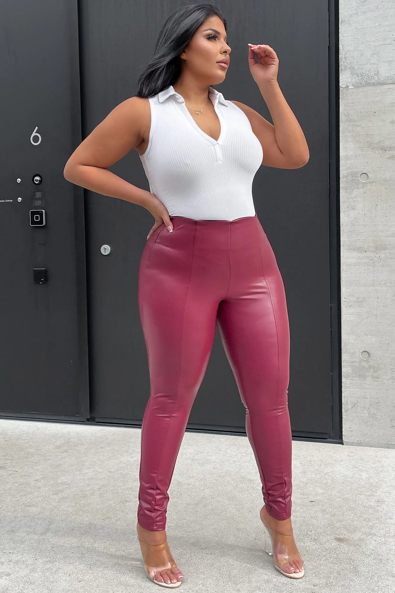 Backin' It Up Faux Leather Leggings - Burgundy