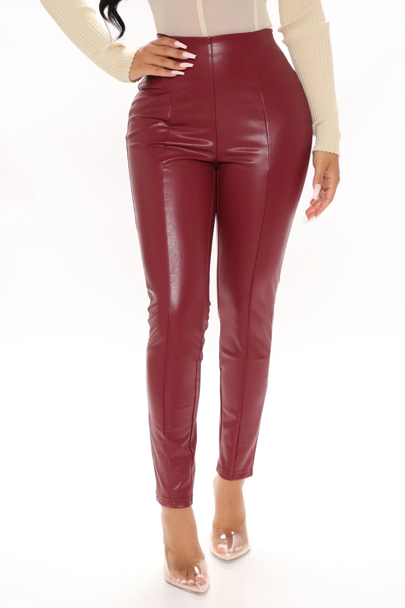 Backin' It Up Faux Leather Leggings - Burgundy