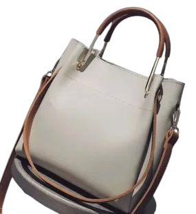 Bag - Handbag - two tone cream leather