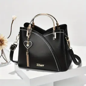 Bag Stylish Color Block Satchel Bag with Trendy Metal Tassel Decor
