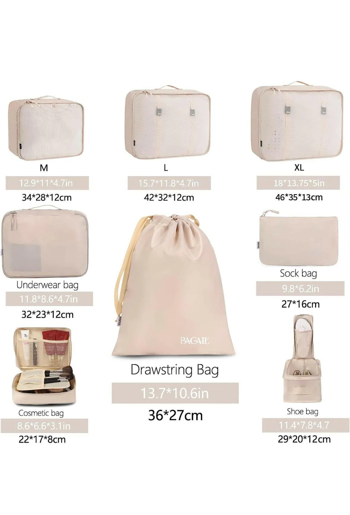 Bagail Packing Cubes Orgnizers Luggage Packing for Travel Accessories - 8 Set