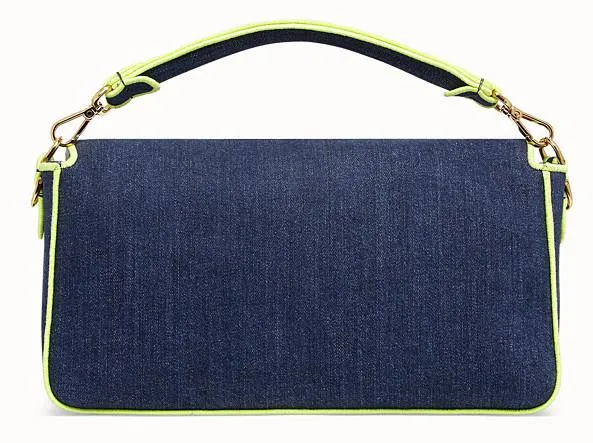 Baguette Large Blue Denim Bag - Fluorescent Yellow, Neon Orange, Red