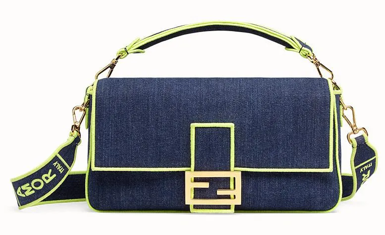 Baguette Large Blue Denim Bag - Fluorescent Yellow, Neon Orange, Red