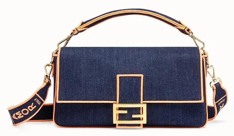 Baguette Large Blue Denim Bag - Fluorescent Yellow, Neon Orange, Red