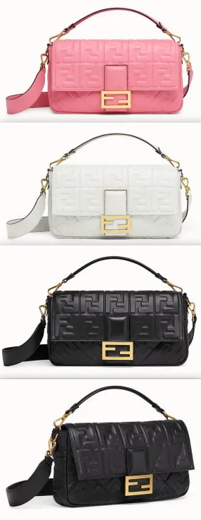 Baguette Large Leather Bag - Pink, White, Black