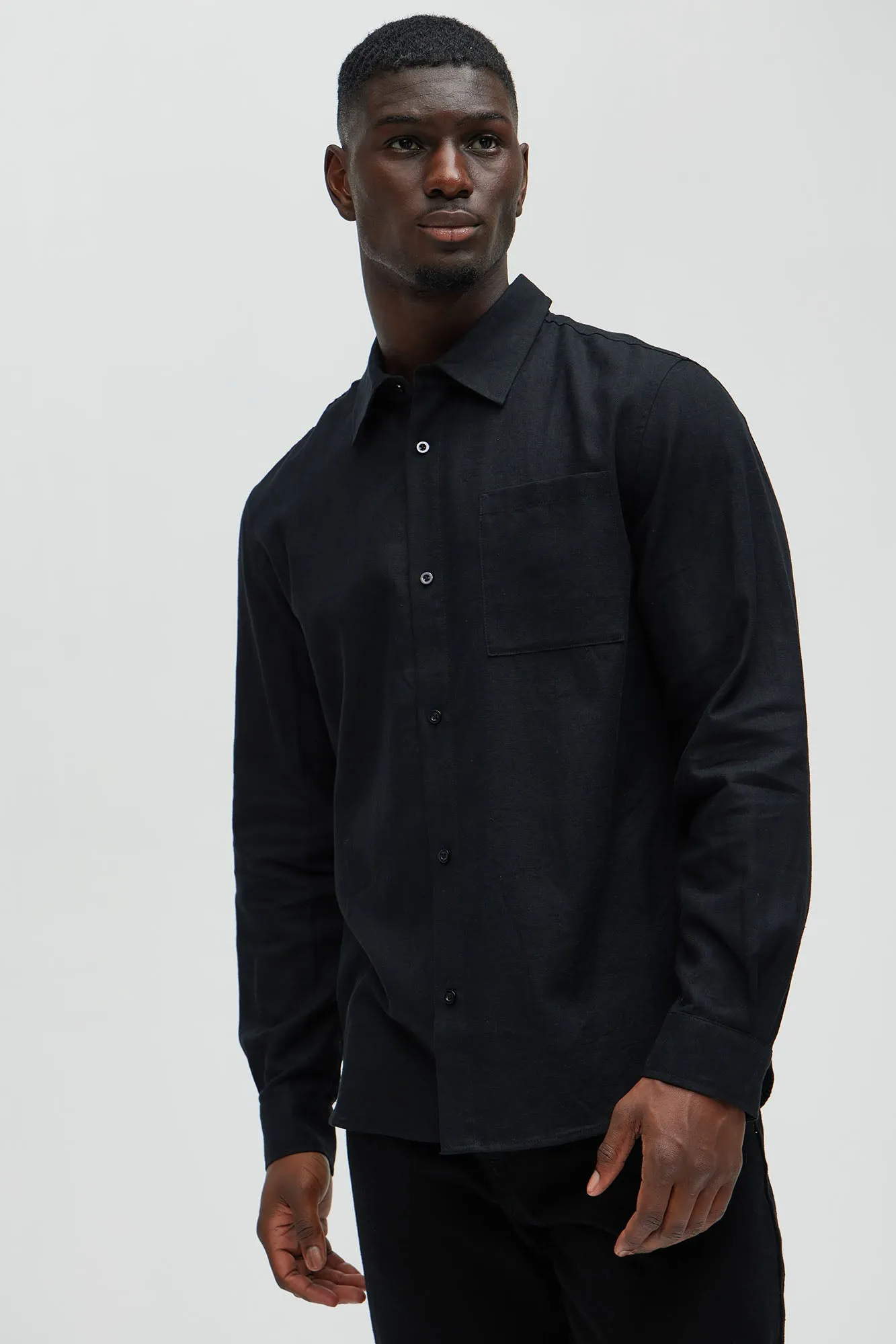Bahamas Linen Long Sleeve Shirt - Black