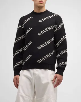 Balenciaga Men's Logo Intarsia Crewneck Sweater