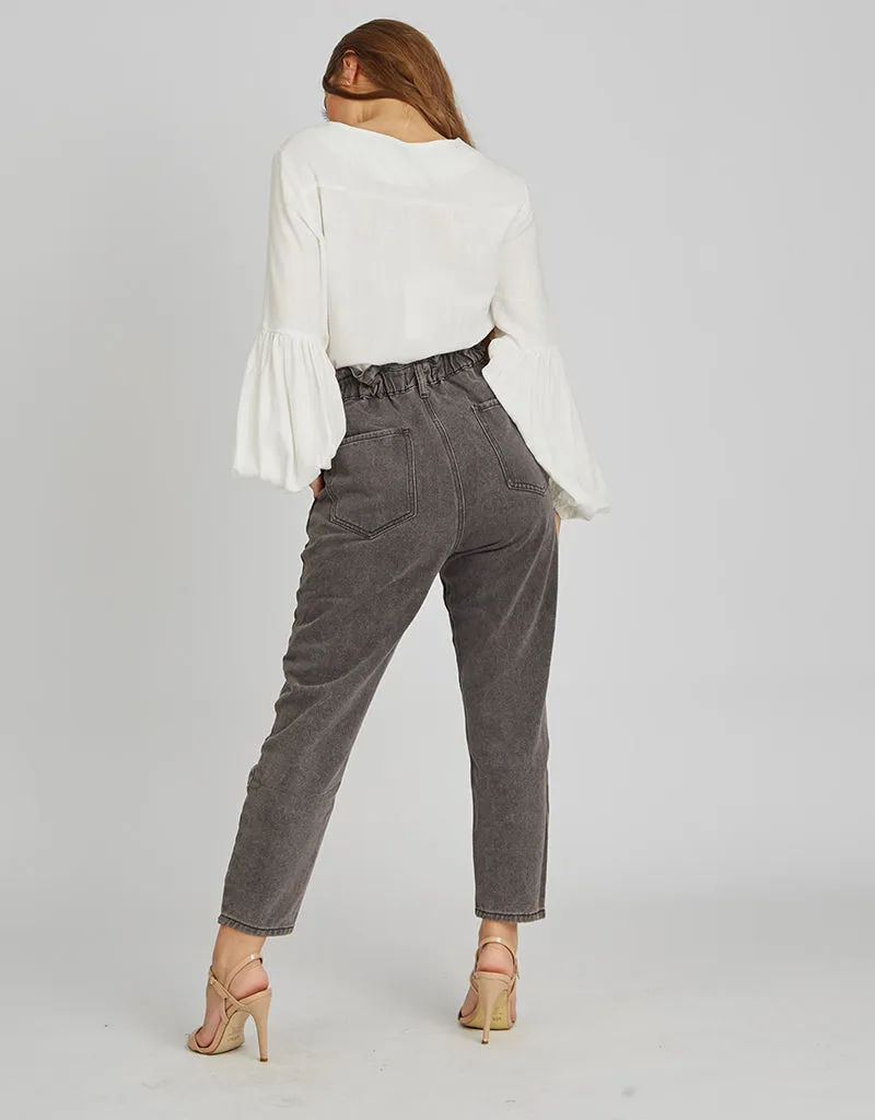 Balloon Elastic Waist Denim Pants