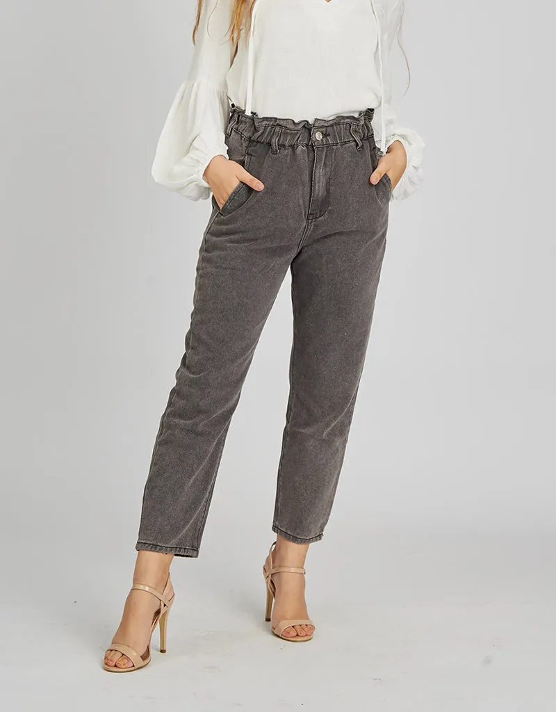 Balloon Elastic Waist Denim Pants