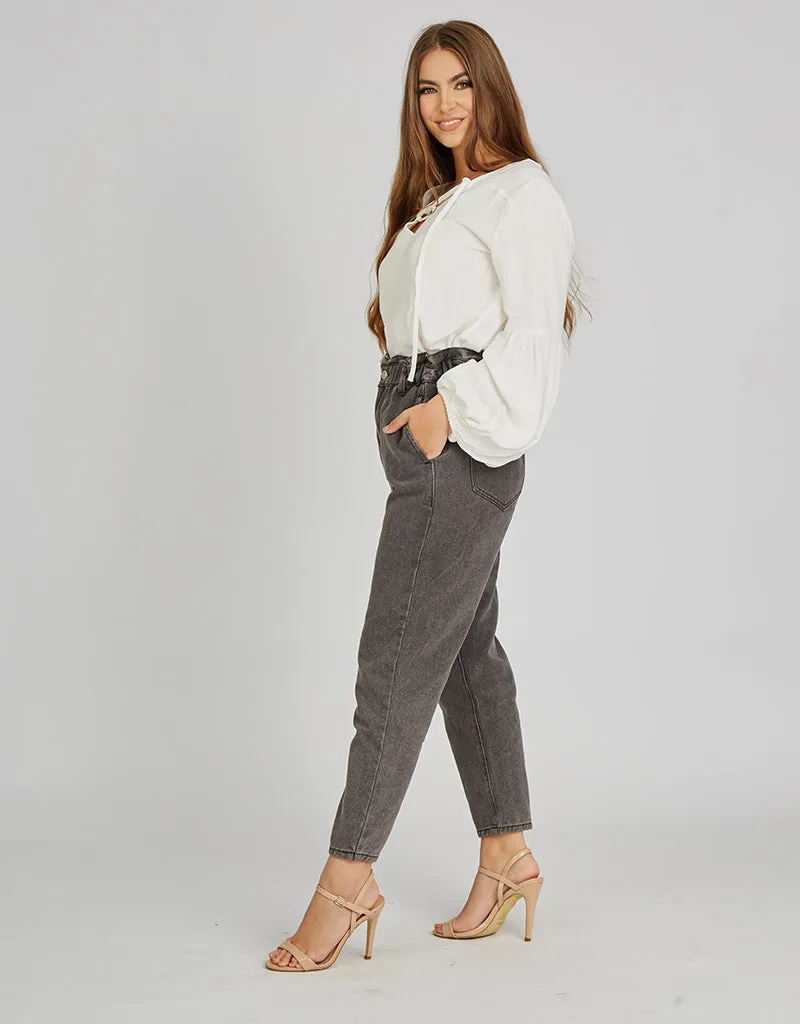 Balloon Elastic Waist Denim Pants