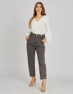 Balloon Elastic Waist Denim Pants