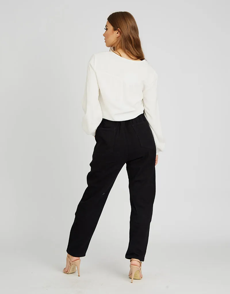 Balloon Elastic Waist Denim Pants