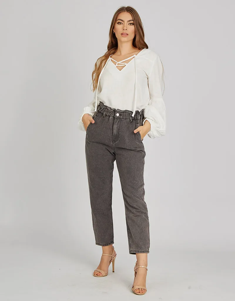 Balloon Elastic Waist Denim Pants