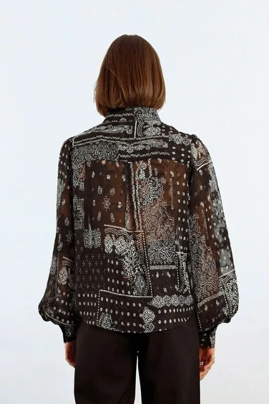 Balloon Sleeve Print Voile Blouse