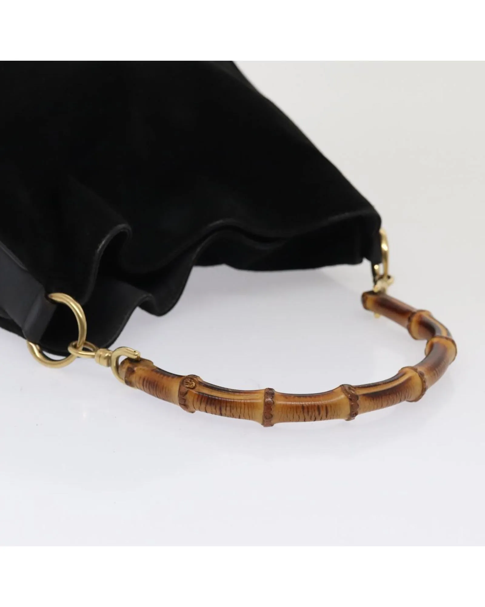 Bamboo Handle Suede Handbag with Shoulder Strap