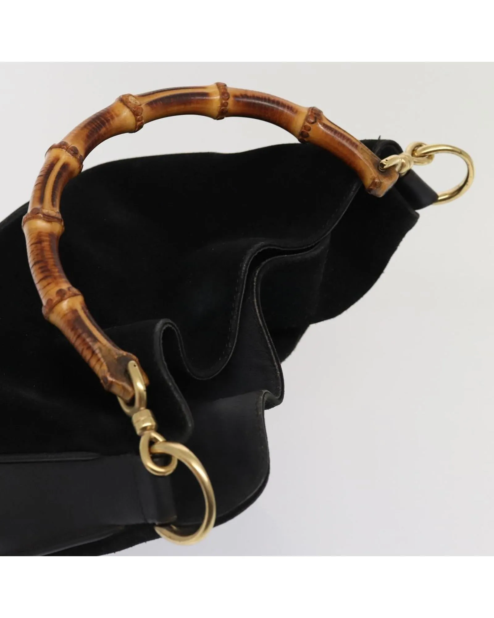 Bamboo Handle Suede Handbag with Shoulder Strap