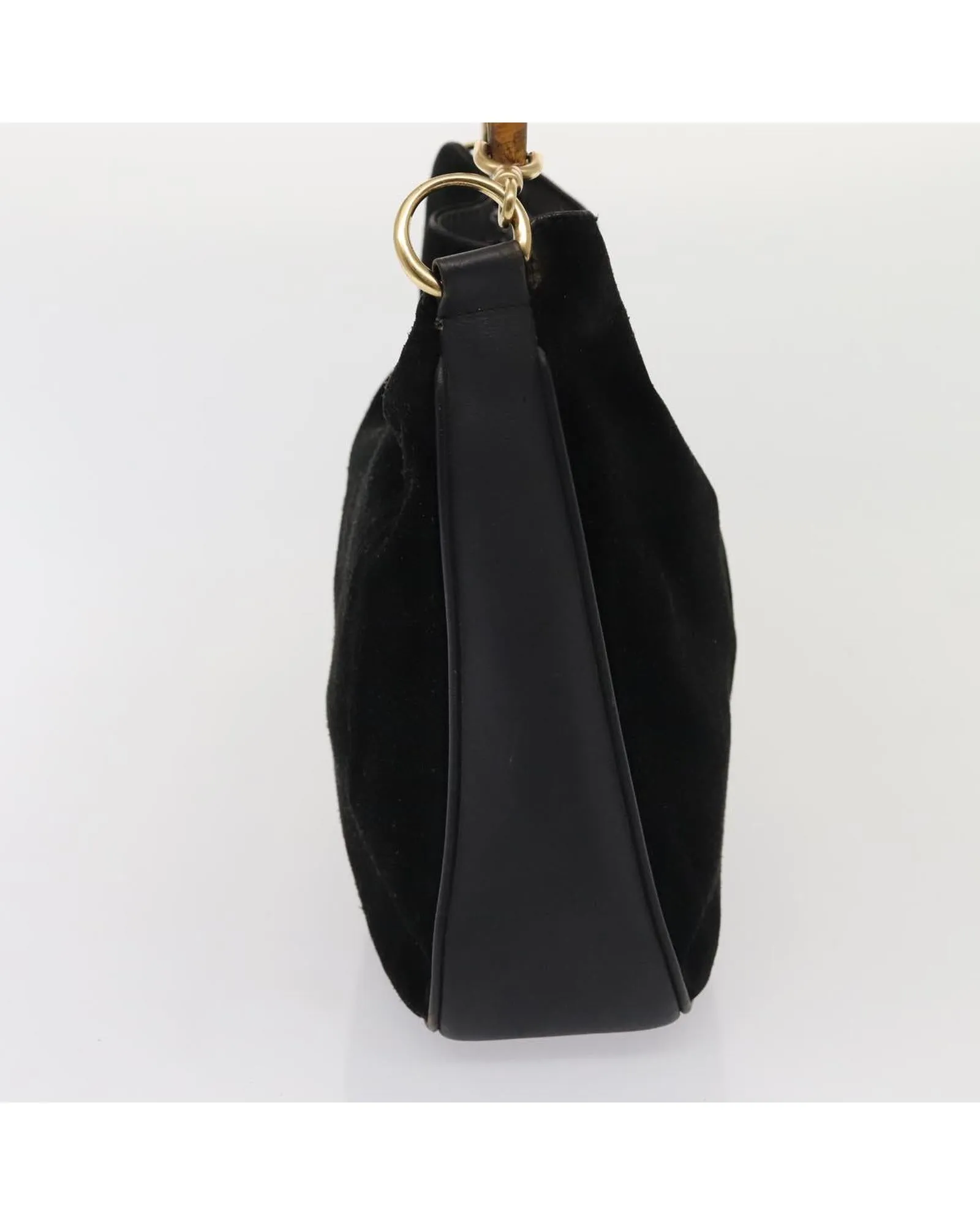 Bamboo Handle Suede Handbag with Shoulder Strap