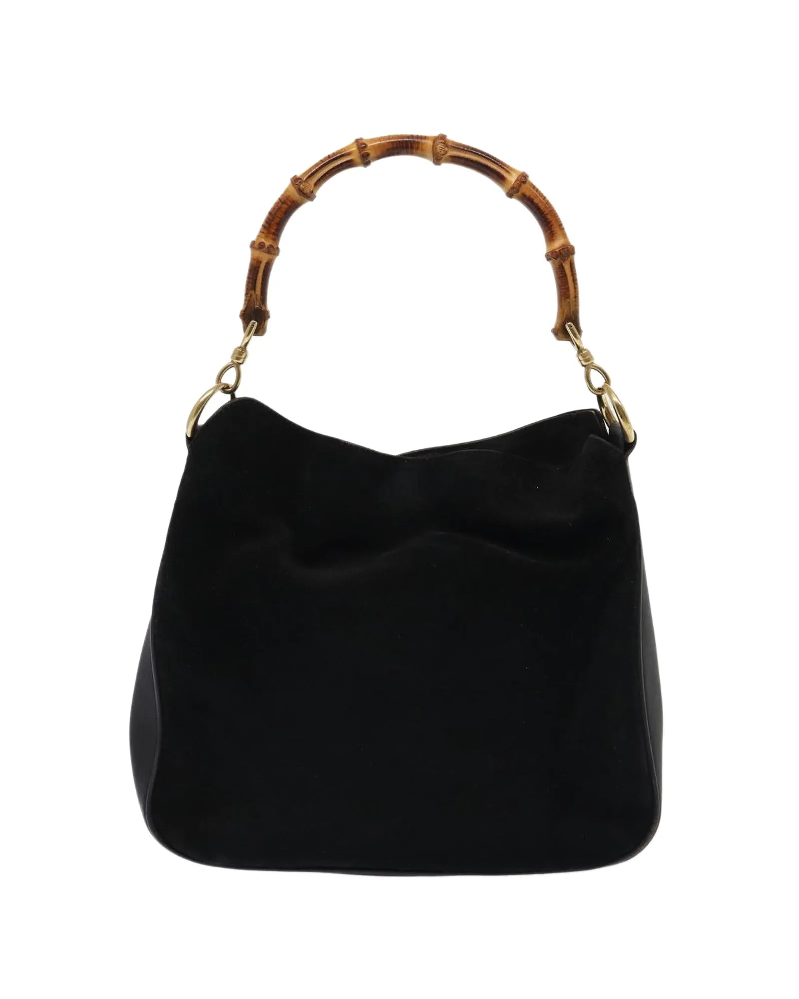 Bamboo Handle Suede Handbag with Shoulder Strap