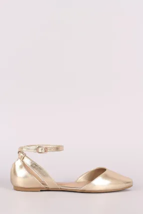 Bamboo Metallic Crisscross Back Pointy Toe Ballet Flat