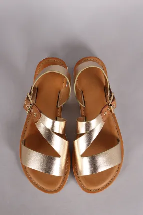 Bamboo Metallic Slanted Lug Sole Flat Sandal