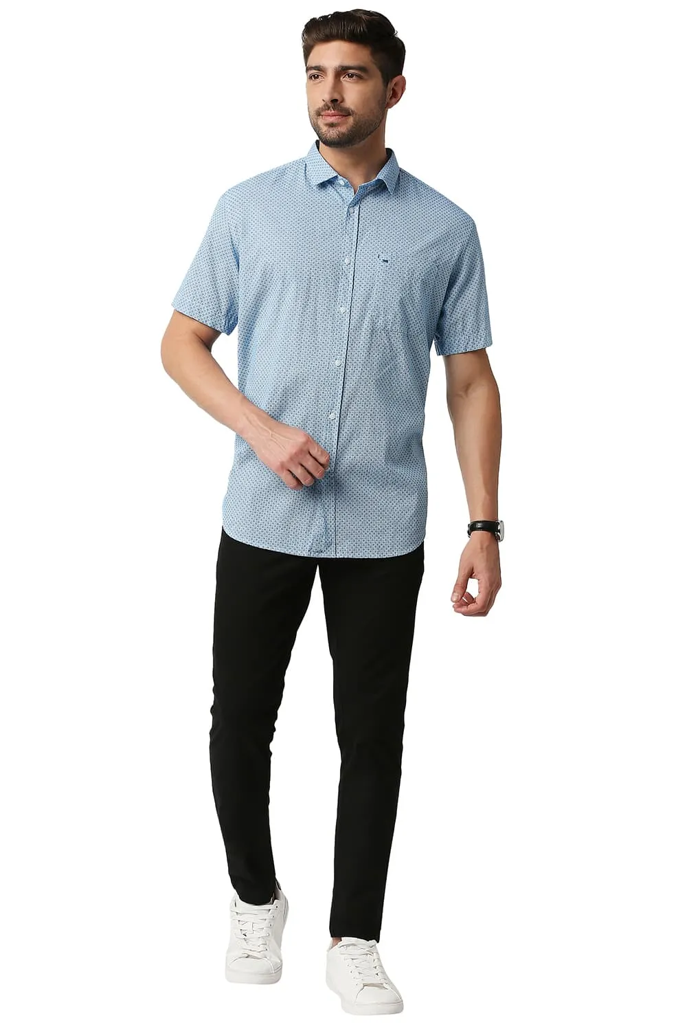 Basics Slim Fit Poplin Printed Shirt
