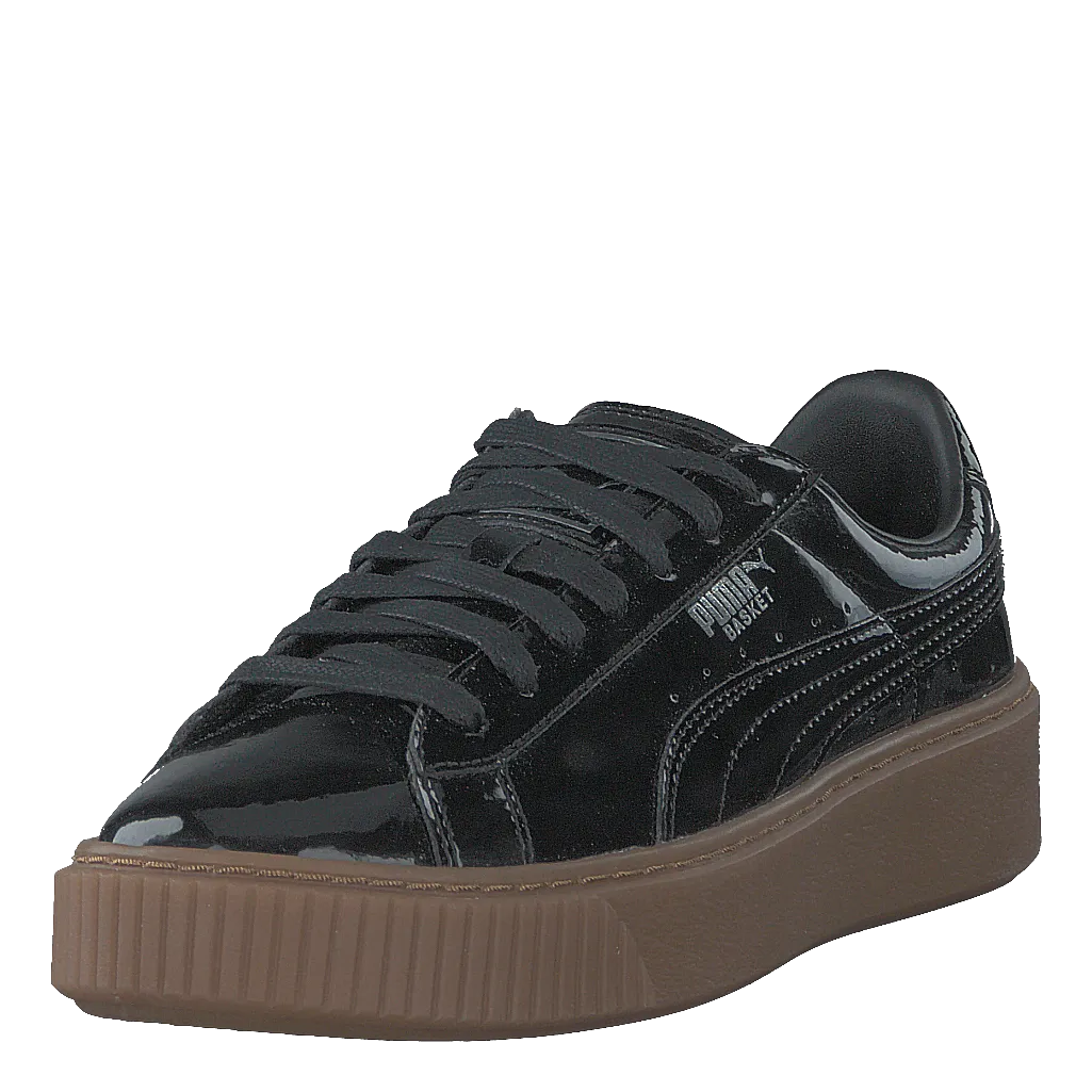 Basket Platform Patent Sneaker Black