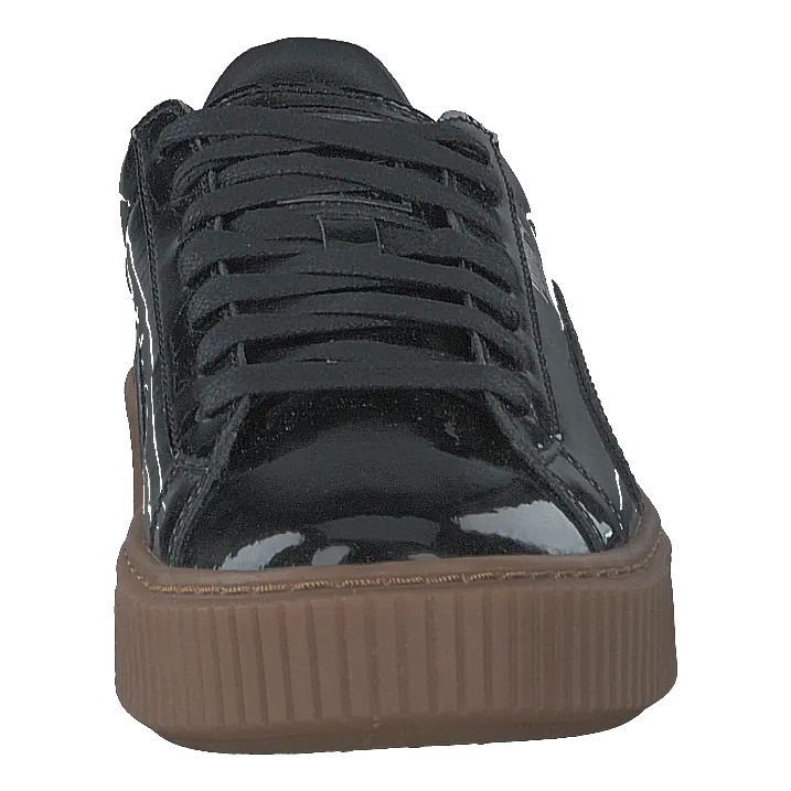 Basket Platform Patent Sneaker Black