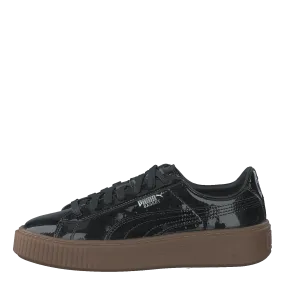 Basket Platform Patent Sneaker Black