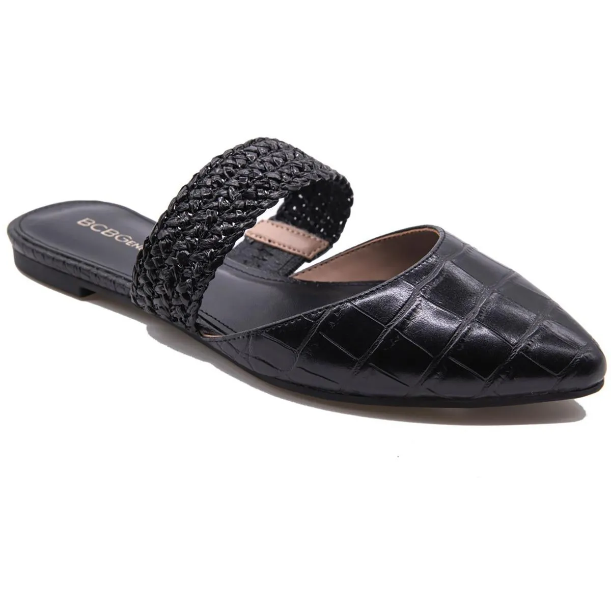 BCBGeneration Womens Emmah Faux Leather Embossed Mules
