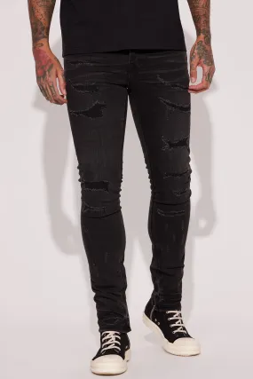 Be Ahead Ankle Zipper Stacked Skinny Jeans - Black