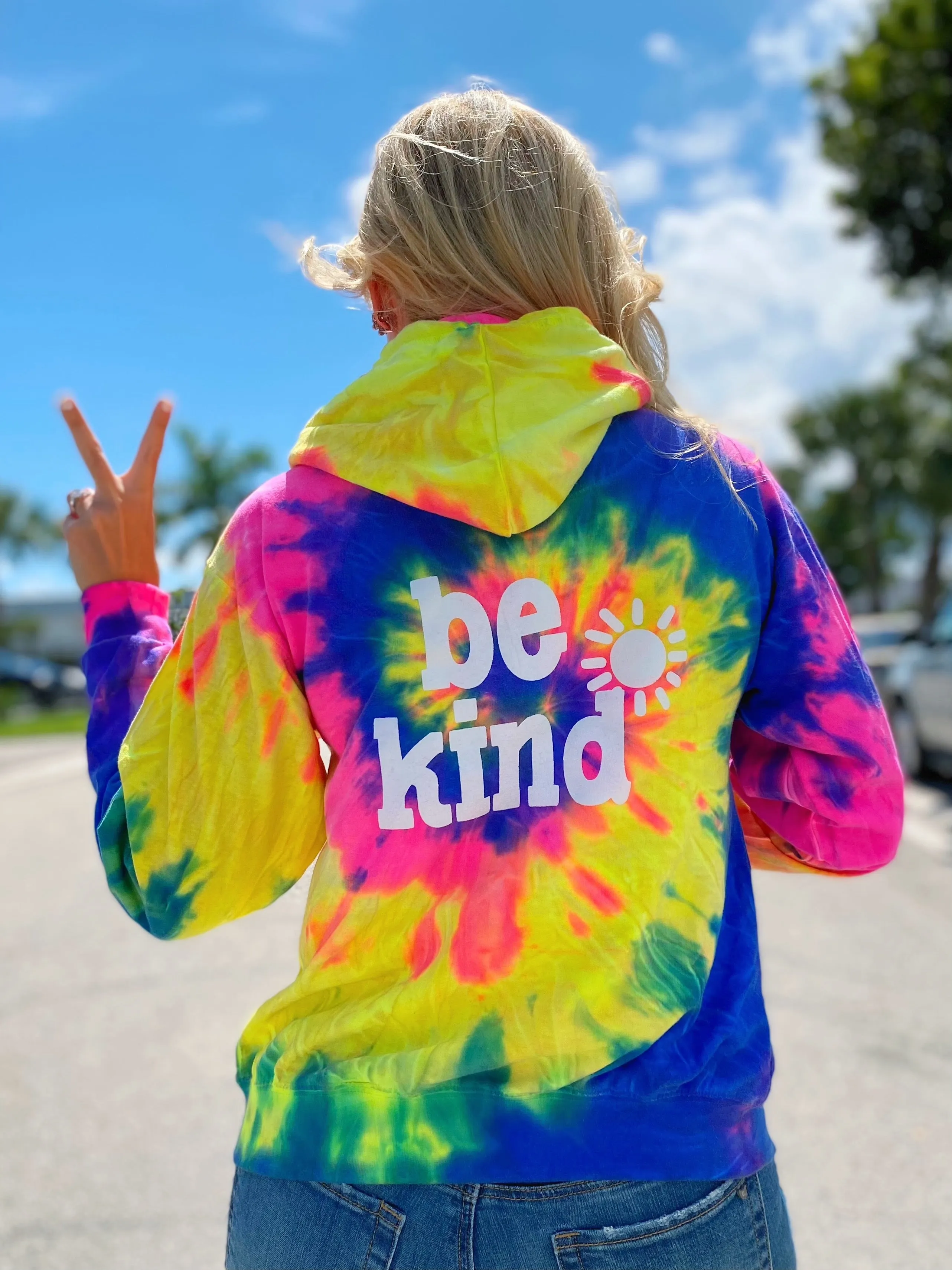 BE KIND ZIP UP HOODIE - NEON RAINBOW