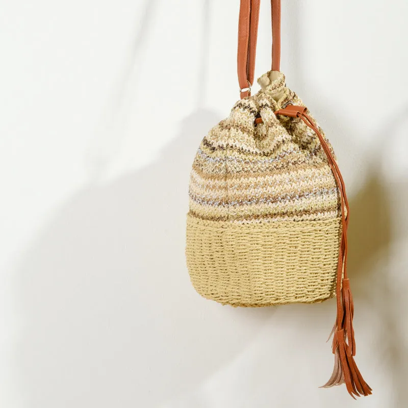 Beach Bag Stripe Drawstring - Cream Stripe