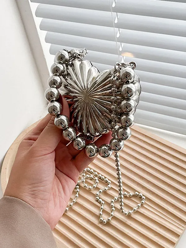 Beaded Heart Shape Pleated Shiny Handbags Crossbody Bags Bags