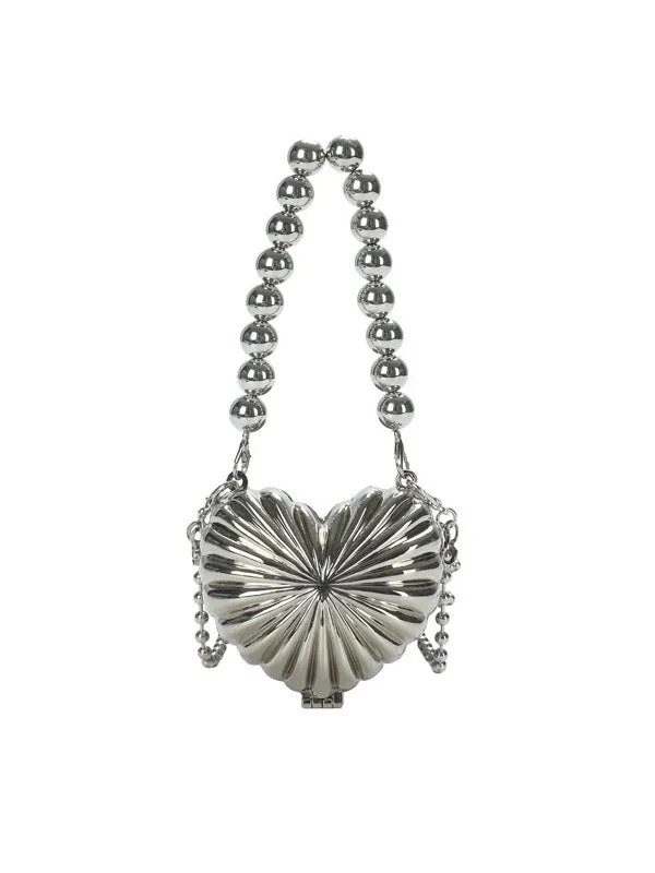 Beaded Heart Shape Pleated Shiny Handbags Crossbody Bags Bags