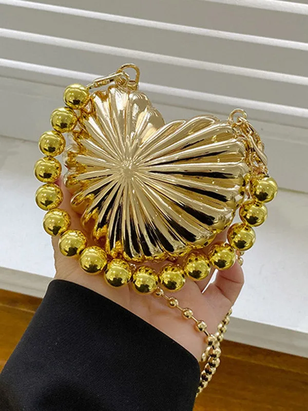 Beaded Heart Shape Pleated Shiny Handbags Crossbody Bags Bags